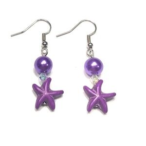 Handmade Purple Starfish Earrings Women Summer Beach Wedding